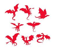 8 Dragon Silhouette Fun Waterproof Sticker Pack Decal - Car Stickers - Laptop Stickers - Mirror Stickers - Fantasy/Mythical Decals - Gift for Dragon Lover (Red, Small Pack)