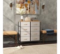 HOMCOM 8 Drawer Fabric Chest of Drawers w/ Wooden Top for Hallway Cream, Cream