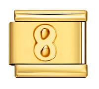 8 Eight Number Age Birthday Birth Month Date Anniversary Yellow Gold Silver Italian 9mm Link Stainless Steel Bracelet Charm Compatible With Nomination 9mm Bracelet