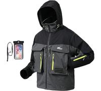 8 Fans Fishing Wading Jackets Breathable Waterproof Fishing Rain Jackets for Men&Women, Black, L