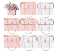8 Flower Bouquet Bags Flower Bouquet Boxes Paper Flower Bags With Handle Flower Box Flower Arrangement Box Rectangle Metal Chain Tote For Florist Wedding Birthday