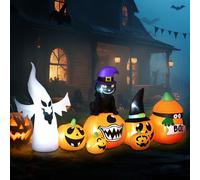 Outsunny 8 FT Blow Up Halloween Inflatables Pumpkin Ghost and Cat Combo