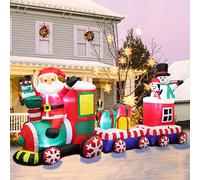8 FT Christmas Inflatable Train with Santa Claus, Snowman, Penguin, Gift Boxes, Blow Up Yard Decorations with Built-in Lights, Lovely Xmas Train carriage for Holiday Display Lawn Garden Party Decor