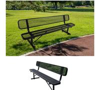 8 FT Heavy Duty Metal Park Bench - Black Outdoor Seating with Backrest, Fits 4-6 People, Commercial Mesh Bench for Lawn, Garden, Patio, Park, Shopping Mall