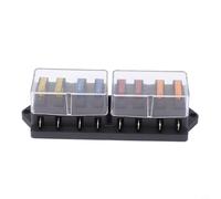 8 Gang Blade Fuse Box Holder with Clear Cover and ABS Body, In-Line Car Truck Boat Circuit Protection Block for 12V 24V Systems, Includes 5A/10A/15A/20A