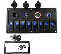 8 Gang Rocker Switch Panel 12V 24V with USB C PD Charger Dual Sockets Voltmeter Pre-Wired for Boat Marine Car RV Truck Off-Road Vehicle Circuit Control Waterproof IP65(Blue)
