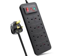 8 Gang Switched Surge-Protected Extension Lead 2m White 13A ExtraStar Black One Size