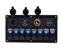 8 Gang Toggle Switch Panel 12V / 24V IP67 Waterproof Rocker Switch Panel with Dual USB Charger Port 4.2A Digital Voltmeter Display Car Rocker Switches for Boat Car RV Vehicles Truck Yacht