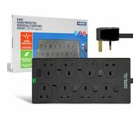 8 GANG WAY 2M METER SURGE PROTECTED SWITCHED EXTENSION LEAD UK MAINS PLUG LONG