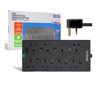 Status 8 Gang Way 2M Surge Protected Switched Extension Lead UK Mains Plug