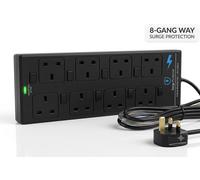8 Gang Way Extension Lead 2M Switched Mains Plug Multi Socket Surge Protected