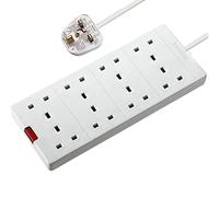 8 GANG WAY SOCKET 2M EXTENSION LEAD CABLE UK PLUG INDICATOR LIGHT 13Amp Wall Mounted White Board Over Load Extra Protection