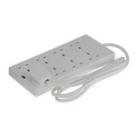 8 Gang Way UK 13A Trailing Socket Mains Power Extension Lead with LED White 2m