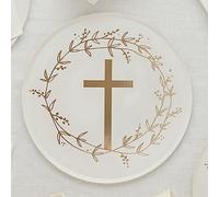 8 Gold Cross Paper Plates, Christening Baptism Partyware, Childrens Religious Party, Gold Tableware, Communion Party Plates