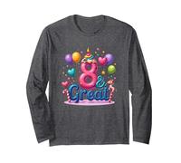 8 & Great Birthday Celebration for Magical Unicorn Lovers Long Sleeve T-Shirt, Adult Unisex, Dark Heather Grey, S