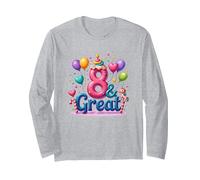 8 & Great Birthday Celebration for Magical Unicorn Lovers Long Sleeve T-Shirt, Adult Unisex, Heather Grey, S