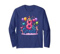 8 & Great Birthday Celebration for Magical Unicorn Lovers Long Sleeve T-Shirt, Adult Unisex, Navy, M