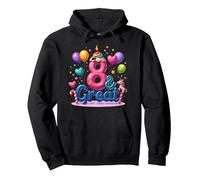 8 & Great Birthday Celebration for Magical Unicorn Lovers Pullover Hoodie, Adult Unisex, Black, L