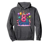 8 & Great Birthday Celebration for Magical Unicorn Lovers Pullover Hoodie, Adult Unisex, Dark Heather Grey, M