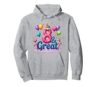 8 & Great Birthday Celebration for Magical Unicorn Lovers Pullover Hoodie, Adult Unisex, Heather Grey, XXL