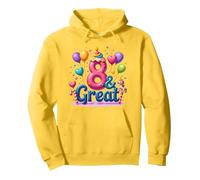 8 & Great Birthday Celebration for Magical Unicorn Lovers Pullover Hoodie, Adult Unisex, Lemon, M