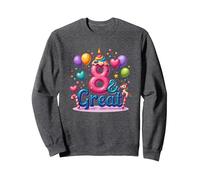 8 & Great Birthday Celebration for Magical Unicorn Lovers Sweatshirt, Adult Unisex, Dark Heather Grey, M