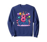 8 & Great Birthday Celebration for Magical Unicorn Lovers Sweatshirt, Adult Unisex, Navy, XL