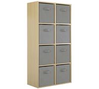 (8 Grey Drawers) Charles Jacobs Oak 8 Cube Open Book Shelf Storage Unit