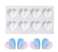 8 Grid Diamond Heart Silicone Cake Chocolate Mold Silicone Baking Pan Mold for DIY Cake Mousse Dessert 3D Diamond Love Heart Shaped Mould for Candy Fondant Ice Cream Soap Cupcake Cheesecake Jelly