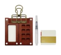 8 Grid Miniature Wood Pocket Artist Palette Kit - Portable Watercolor Palette Box Set with Brush Clip and Sketchbook, Travel Set for Painters