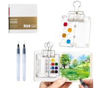 8 Grids Acrylic Mini Watercolor Palette, Portable Nano Palette Watercolor, Pocket Artist Watercolor Travel Set Inclouding Binder Clip, Watercolor Brush Pens and Watercolor Sketch Book (No Paints)