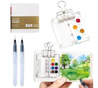 8 Grids Acrylic Travel Paint Palette Kit, Miniature Watercolor Painting Palette Kit, Pocket Artist Watercolor Travel Set Portable Watercolor Palette Box Kit with Brush Clip Sketchbook(No pigment)