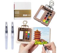 8 Grids Wood Travel Paint Palette Kit, Miniature Watercolor Painting Palette Kit, Wood Pocket Artist Watercolor Travel Set Portable Watercolor Palette Box Kit with Brush Clip Sketchbook(No pigment)
