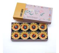 8 Handmade Fairtrade Scented Sunflower tealight Candle in a Beautiful Gift Box with Blue Botanic Design