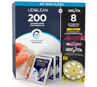 8 Hearing Aid Batteries Size 10 PR70 Yellow with Phono Pulse Technology + 200 Wet Wipes Udiclean for Hearing Aids Screens Glasses Pocket Size - Kit Duo Clean