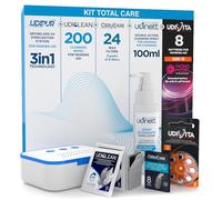 8 Hearing Aid Batteries Size 13 PR48 Orange + 200 Wet Wipes Udiclean + Spray with Included Brush Udinett 100ml + 24 Earwax Filters CeruCare + Hearing Aid Drying Station 3in1 - Kit Total Care