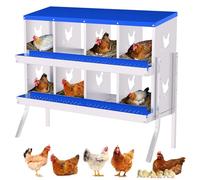 8 Hole Rollaway Chicken Nesting Box - Galvanised Steel Metal Egg Laying Box for Chicken Coop, Anti Peck Roll Out Poultry Nesting Boxes with Sloped Roof & Resting Platform & Stands - Blue