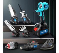8-in-1 21V Cordless Multi-tool, Power Unit with 2 Variable Speed Drill/Driver, Impact Wrench, Sander, Reciprocating Saw, Chain Saw, Hedge Trimmer, Grass Mower 7-Piece Attachment, Brushless, 29Pcs Ace