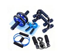 8-in-1 Ab Roller Wheel Workout Set - Home Gym Fitness Kit with Push-Up Bars, Resistance Band, Jump Rope, Hand Gripper, Knee Pad & Carry Bag - Core & Full Body Training Equipment for Men & Women (Blue)