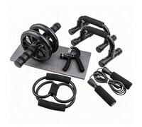 8-in-1 Ab Roller Wheel Workout Set Home Gym Fitness Kit with Push-Up Bars, Resistance Band, Jump Rope, Hand Gripper, Knee Pad & Carry Bag - Core & Full Body Training Equipment for Men & Women (Black)