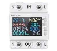 8-in-1 AC Energy Meter with Voltage, Current, Power, Energy, Temp, Frequency & Power Factor Monitoring - 170-270V/63A - Rail-Mountable - App(KWS-302WF)