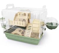 8 in 1 Acrylic and Wooden Hamster Cage,with Accessories & Toys,2-Layer Small Pet House for Hamsters Totoro(Green)