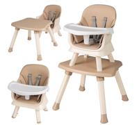 8 in 1 Baby High Chair for Babies and Toddlers, Convertible Highchair Infant Dining Booster Seat, Building Block Table, Kids Stool Table Chair Set with Removable Tray (Khaki)
