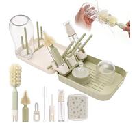 8-in-1 Bottle Brush Set, Portable Silicone mam bottle cleaning Set, with Variety Pack Brushes, Soap Dispenser, Foldable Drying Rack, Storage Case, for Home Travel(green)