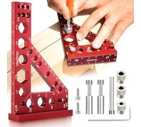 8-in-1 Carpenter Square and Center Finder, Small Aluminum Multi-Purpose Carpenter Tool with Center Marking Hole Woodworking, Metal Multi-Angle Measuring Ruler with Position Pin/Angle Pin/Drill Bushing