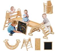 8 in 1 Climbing Frame for Toddlers with Ramp,Ladder and Arch,Pikler Triangle Set,Wooden Foldable Baby Montessori Climber Toys,Play Jungle Gym for Kids Indoor Outdoor,Gift For Girls Boys 1-6 Years Old