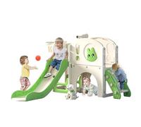 8-In-1 DIY Rabbit Toddler Slide and Climber Playset, Kids Slide Playground with Stairs, Tunnel, Telescope, Storage, Basketball Hoop and Ball,Gift for Boys Girls Age 1-3 (Green)