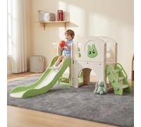 8-In-1 DIY Rabbit Toddler Slide and Climber Playset, Kids Slide Playground with Stairs, Tunnel, Telescope, Storage, Basketball Hoop and Ball,Gift for Boys Girls Age 1-3 (Green Rabbit)