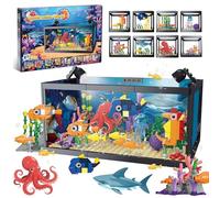 8 in 1 Fish Tank Building Sets, Marine Aquarium Building Block with LED Light Party Favors 9 Model Toy Including Octopus Crab, Christmas Birthday Gifts for Boys Girls Kids Ages 6 8 10 12+