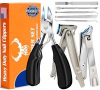 8-in-1 Heavy Duty Toenail & Fingernail Clippers for Seniors Men with Thick & Ingrown Nails - Manicure Pedicure Kit with 360° Swivel Head - Professional Wide Jaw Podiatrist Tools